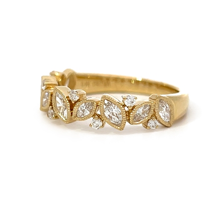 14K Yellow Gold Milgrain Pear and Round Bezel/Prong Band w/Marquise Diams=.48ctw and Round Diams=.12ctw VS-SI G-H Size6.5 #PR2126D