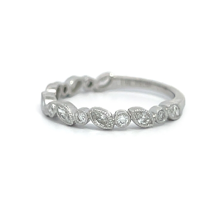 14K White Gold Milgrain Alternating Bezel Band w/Marquise Diamonds=.33ctw and Round Diams=.10ctw VS-SI G-H Size6.5 #PR2737D