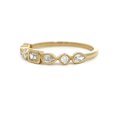 14K Yellow Gold Bezel Set Band w/Pear Diams=.23ctw; Emerald Cut Diams=.13ctw and Round Diams=.07ctw VS-SI G-H Size6.5 #PR2837D