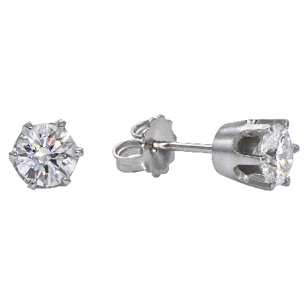 14K White Gold 1ctw 6Prong Stud Earrings w/2Diams=1.01ctw SI K