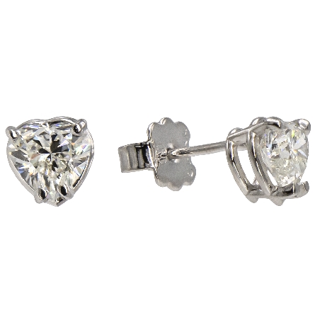 14K White Gold 3Prong Heart Stud Earrings w/2Diams=1.40ctw SI1-SI2 I GIA DOSSIERS #6202913187 and #2171573963