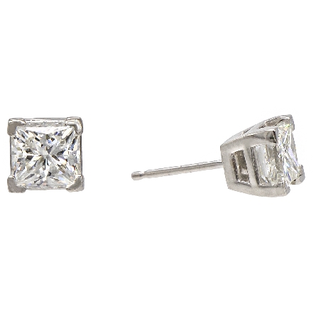 14K White Gold 4 V-Prong Princess Diamond Stud Earrings w/2Diams=2.45ctw VVS1-SI2 D/H GIA DOSSIER#15637927 and #2225587215