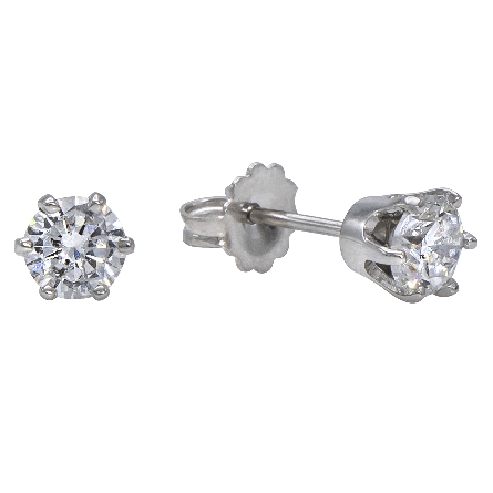 14K White Gold 3/4ctw 6Prong Stud Earrings w/2Diams=.72ctw SI2-I1 H-I