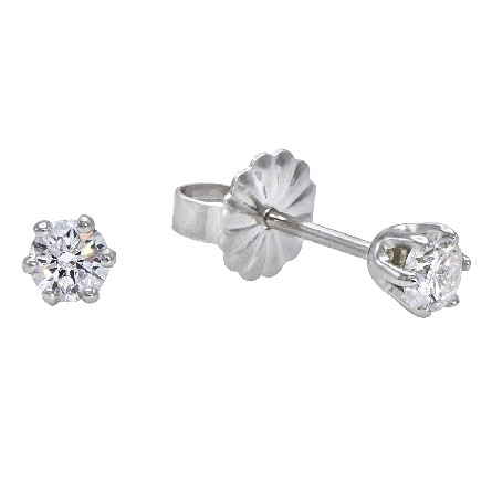 14K White Gold 1/4ctw 6Prong Stud Earrings w/2Diams=.25ctw SI2-I1 I-J