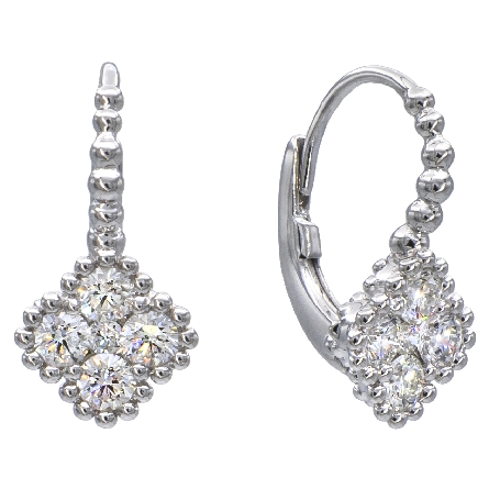 14K White Gold Clover Cluster Beaded Lever Back Earrings w/Diamonds=.79ctw SI H-I #E-8248-E (L4549)