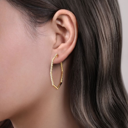 14K Yellow Gold 40mm Classic Octagonal Hoop Earrings w/Diams=.71ctw SI2 H-I #EG14516Y45JJ (S1411732)