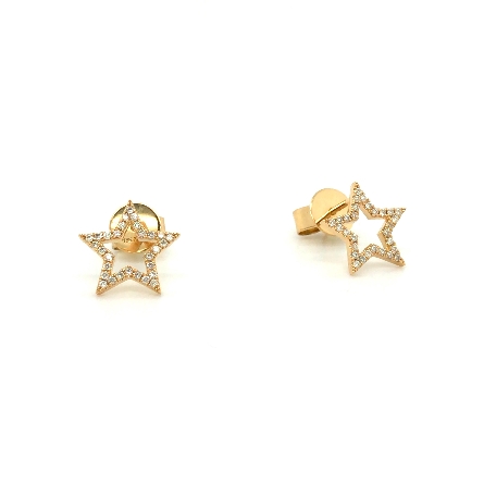 18K Yellow Gold 10mm Open Star Stud Earrings w/60Diams=.17ctw SI H-I #68EE12
