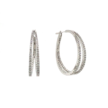 18K White Gold 1inch Split 2Row In/Out Hoop Earrings w/204Diams=.85ctw SI H-I #HX1E02