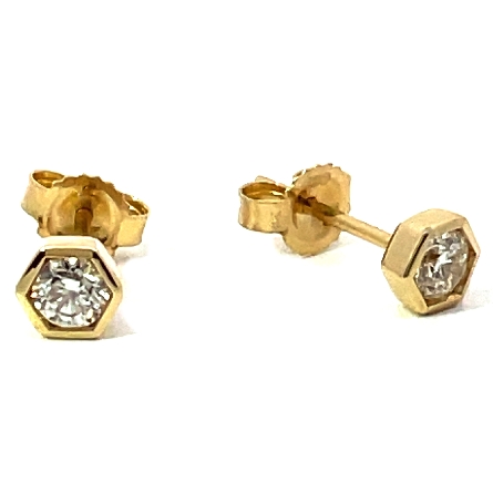 14K Yellow Gold Hexagon Bezel Stud Earrings w/2Diams=.30ctw SI H-I #EP22-002-1YB