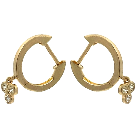 14K Yellow Gold Clover Dangle Huggie Hoop Earrings w/Diams=.08ctw SI G-H #EP23-193YB