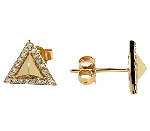14K Yellow Gold Pyramid Post Earrings w/Diams=.10ctw SI G-H #ED17-491YB