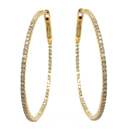 18K Yellow Gold 1 1/2inch In and Out Hoop Earrings w/132Diams=1.03ctw SI-I1 I-J #8KDE02