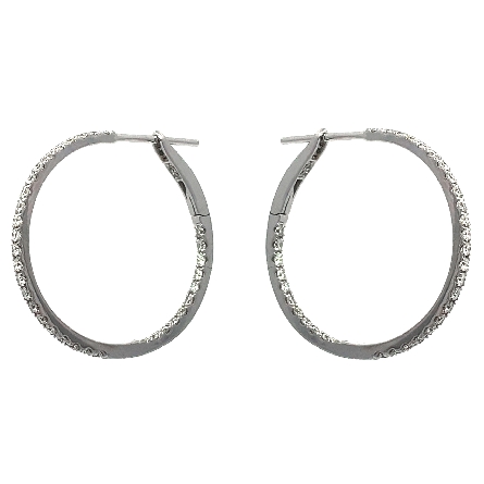 18K White Gold 1inch In and Out Hoop Earrings w/72Diams=.81ctw SI-I1 G-H #HM6E12