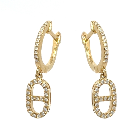 18K Yellow Gold Dangle Paperclip Huggie Style Earrings w/Diams=.23ctw SI G-H #ER05626 (130463)