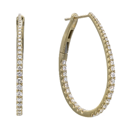 14K Yellow Gold Oval 1.25inch In/Out Hoop Earrings w/Diams=.97ctw SI H-I #ER04548 124993