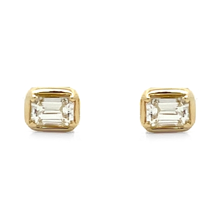14K Yellow Gold Emerald Cut Flat Rim Bezel Stud Earrings w/2 Emerald Cut Diams=.49ctw VS G-H #ET25-78YB