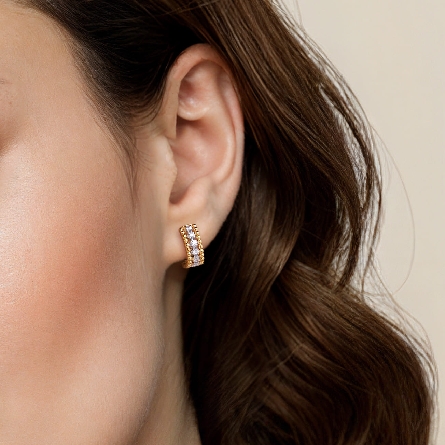 14K Yellow and White Gold Bujukan Pave Huggie Hoop Earrings w/Diams=.25ctw SI2 H-I #EG14715M45JJ (S2272288)