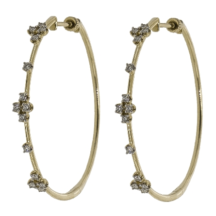 14K Yellow Gold Cluster Hoop Earrings w/Diams=.49ctw SI2 H-I #EG13673Y45JJ (S2216174)