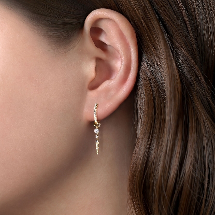 14K Yellow Gold Gabriel 10mm Huggie Hoop Spike Drop Earrings w/Diams=.31ctw SI2 G-H #EG13945Y45JJ (S2406442)
