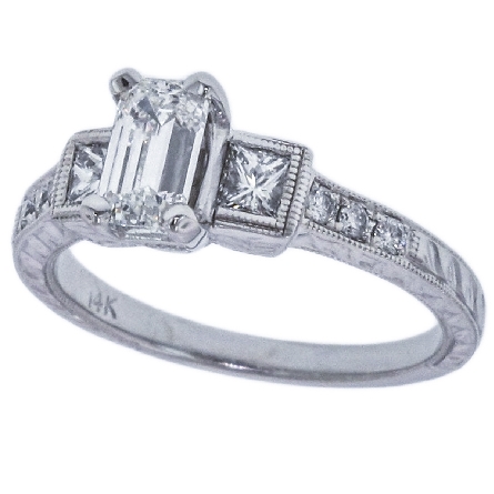 14K White Gold Semi Mounting w/Princess Diams=.27ctw and Round Diams=.10ctw SI G #RG14768 (Center Stone Not Included)