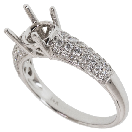 14K White Gold Pave Engagement Ring Semi Mounting w/Diams=.45ctw SI H for 1ct Center Stone Size 6.5 #RG17280