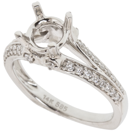 14K White Gold Split Euro Shank Engagement Ring Mounting w/36Diams=.27ctw VS H to fit 1.25ct Center Stone Size 6.5 #R11-120942