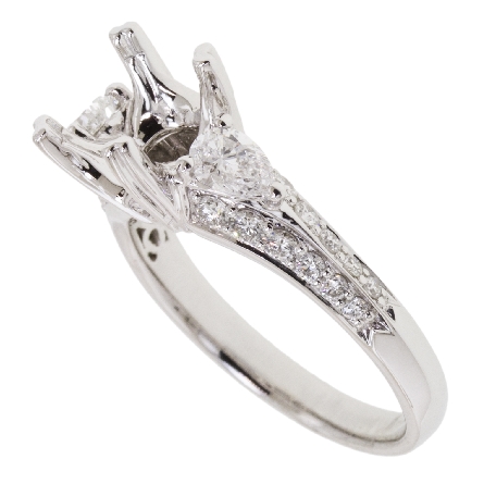 14K White Gold 4 Double Prong Knife Edge Shank Engagement Ring Semi Mounting w/2 Pear Shaped Diams=.40ctw and 26Diams=.44ctw SI G-H to fit 2ct Round Center Stone #R11-036844