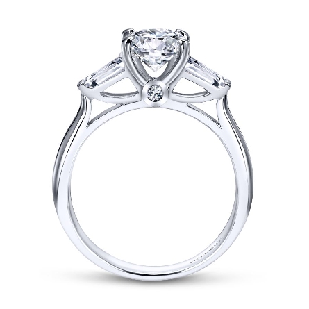 14K White Gold LISBETH Three Stone Engagement Ring Mounting w/2Baguette Diams=.33ctw and 2Round Diams=.03ctw VS2 G-H for a 1ct Round Center Stone (not included) #ER8880W44JJ (S1318041)