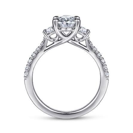 14K White Gold Gabriel ISABEL 3Stone Engagement Ring Semi Mounting w/2 Half Moon Diams=.33ctw VS2 G-H and Diams=.26ctw SI2 G-H for a 9x6mm Oval Center Stone (Not included) Size 6.5 #ER15594O6W44JJ (S1411802)
