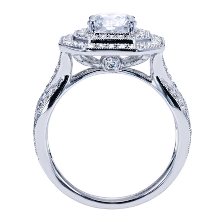 14K White Gold Vintage Double Halo Engagement Ring Semi Mounting w/Diams=.81ctw SI2 G-H for a 1ct Round Center Stone (not included) Size 6.5 #ER7263W44JJ (S1411776)