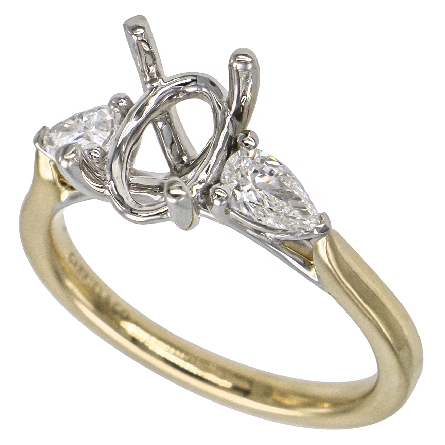 14K Yellow and White Gold Gabriel SUNDAY Engagement Ring Three Stone Semi Mounting w/2Pear Shaped Diams=.47ctw SI2 G-H for a 9x6mm Oval Center Stone (not included) Size 6.5 #ER14794O6Y44JJ (S1411790)