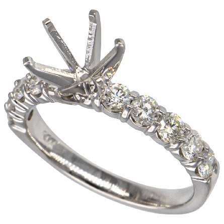 14K White Gold Shared Prong Engagement Ring Semi Mounting w/10Diams=.87ctw SI H-I Size 6.5 to fit 1.25ct Center Round Stone #ARPSOP