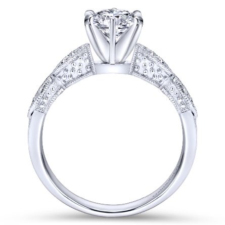 14K White Gold Gabriel CLARA 6Prong Milgrain Pave 4Marquise Shank Semi Mounting w/Diams=.10ctw SI2 G-H for a 3/4ct Round Center Stone (not included) #ER3848W44JJ (S1516788)