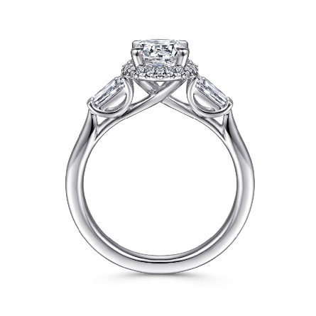 14K White Gold Gabriel ELINOR Halo 3Stone Engagement Ring w/Baguette Diams=.36ctw VS2 G-H and Diams=.13ctw SI2 G-H for a 1.25ct Round Center Stone (not included) Size 6.5 #ER15784Q4W44JJ (S1516807)