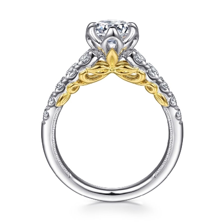 14K White and Yellow Gold Gabriel BASIA Gallery Scroll Engagement Ring Semi Mounting w/Diams=.59ctw SI2 G-H for a 1ct Round Center Stone (not included) Size 6.5 #ER15774R4M44JJ (S1568660)
