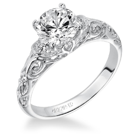 14K White Gold ArtCarved Engagement Ring w/13Diams=.12ctw for 1.25ct Round Center Stone (center stone not included) PEYTON Size 6.5 #31-V284FRW
