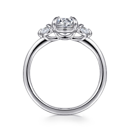 14K White Gold Gabriel ADELINE 3Stone Engagement Ring Mounting w/2Diams=.33ctw SI2 G-H for a 1ct Round Center Stone (not included) Size 6.5 #ER16136R4W44JJ (S1636097)