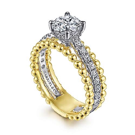 14K Yellow and White Gold Gabriel DORIAN Engagement Ring Semi Mounting w/Diams=.56ctw SI2 G-H for a 1ct Round Center Stone (not included) Size 6.5 #ER15532R4M44JJ (S1636081)