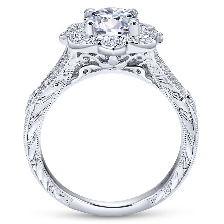 14K White Gold Gabriel NOLITA 4Prong Vintage Inspired Halo Engagement Ring Semi Mounting w/Diams=.46ctw SI2 G-H for a 1ct Round Center Stone (not included) Size 6.5 #ER8839W44JJ (S1636084)