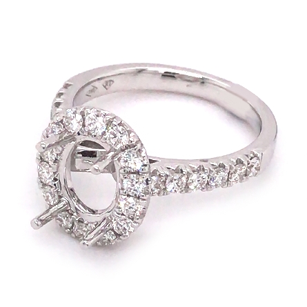 18K White Gold Oval Halo Engagement Ring Semi Mounting w/Diams=.79ctw VS G-H Size 6.5 for a 7x5mm Oval Stone #RG25958