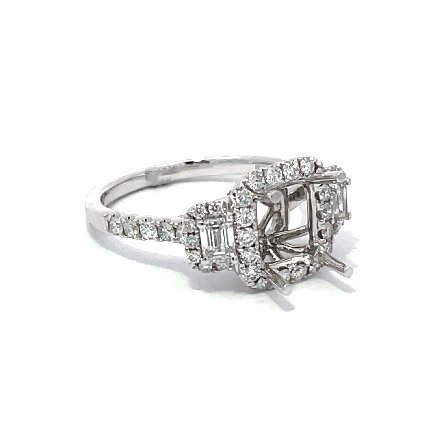 18K White Gold 4 Prong Engagement Ring Semi Mounting (center stone not included) w/Emerald Cut Diams=.37ctw and Diams=.60ctw SI G-H Size 6.5 #RG28982