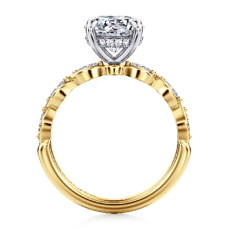 14K Yellow and White Gold Gabriel Scalloped Semi Mounting for 1.75ct Center (not included) w/Marquise Diams=.24ctw VS2 G-H and Round Diams=.06ctw SI2 G-H Size 6.5 #ER16505R8M44JJ (S1885282)