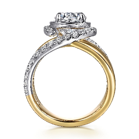 14K Yellow and White Gold 3Row Bypass Halo Engagement Ring Semi Mouting for 1.75ct Center Stone (not included) w/Diamonds=.74ctw SI2 G-H Size 6.5 #ER16520R6M44JJ (S1885273)