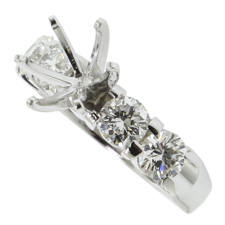 14K White Gold Shared Prong Engagement Ring Semi Mounting w/4Diams=1.55ctw VS-SI H-I Size 6.5 to fit 1.25ct Center Round Stone #ARPSOP