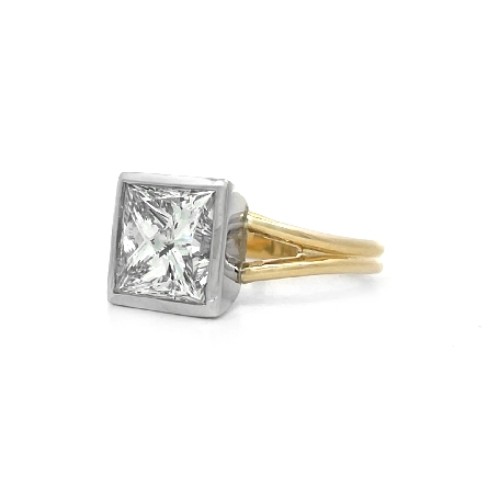 14K Yellow and White Gold Bezel Split Shank Engagement Ring w/1 Princess Diamond=4.06ct SI2 J GIA#5231624497