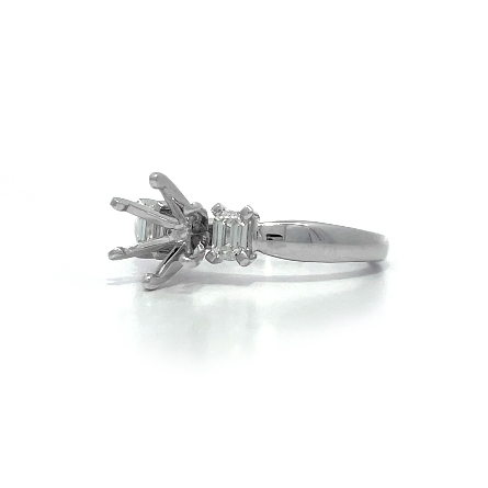 18K White Gold 6Prong Engagement Ring Semi Mounting w/2 Emerald Cut Diams=.35ctw VS2-SI1 H-I Size6.5 #R11-020689