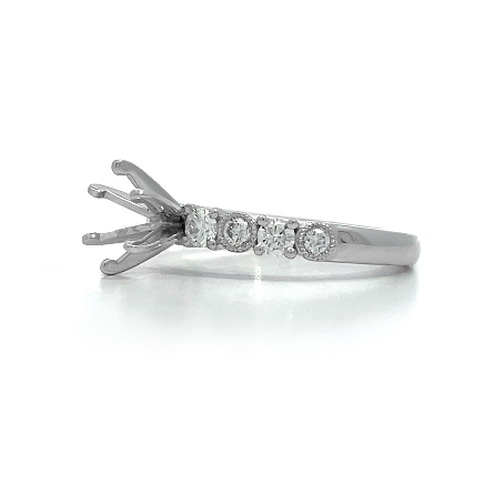 18K White Gold Alternating Milgrain Bezel 4Prong Engagement Ring Semi Mounting w/8Diams=.48ctw VS-SI G-H  Size 6.5 #R11-147173