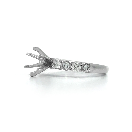 18K White Gold Alternating Milgrain Bezel 4Prong Engagement Ring Semi Mounting w/8Diams=.47ctw VS-SI G-H  Size 6.5 #R11-147173