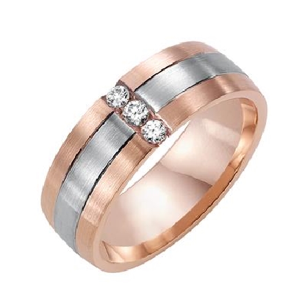 14K Rose (primary) and White Gold 7mm Brushed Finish Wedding Band w/3Diams=.15ctw VS1-VS2 G-H Size 10 #22-N7679RW7