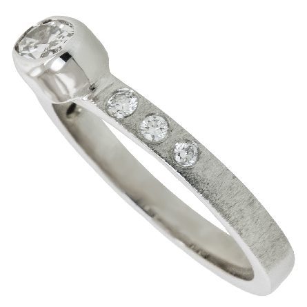 14K White Gold Bezel Stackable Ring w/Oval Diam=.50ct SI2 G-H and 6Diams=.13ctw SI H Size 7